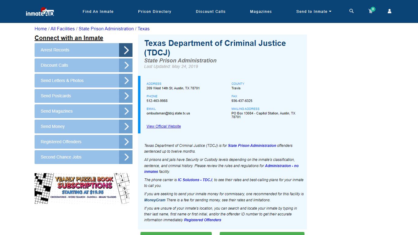 Texas Department of Criminal Justice (TDCJ) - InmateAid